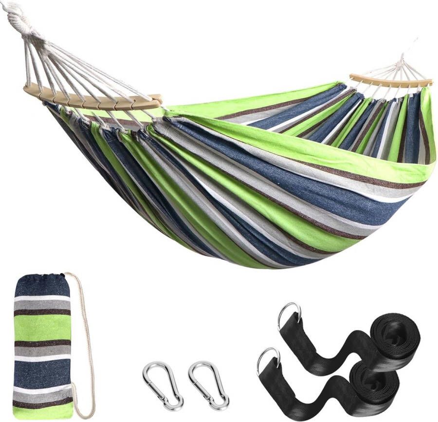 Katoenen hangmat met houten stang staafhangmat met riemaccessoires draagtas voor balkon terras tuin park camping strand boom