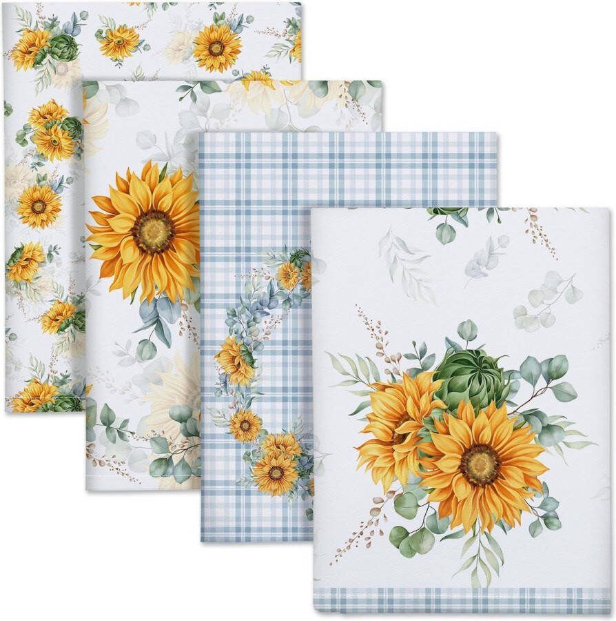 Katoenen keukendoeken set van 4 theedoeken 100% katoen zonnebloem keukendoekenset multifunctionele hoogwaardige keukendroogdoek bardoeken 50 x 70 cm