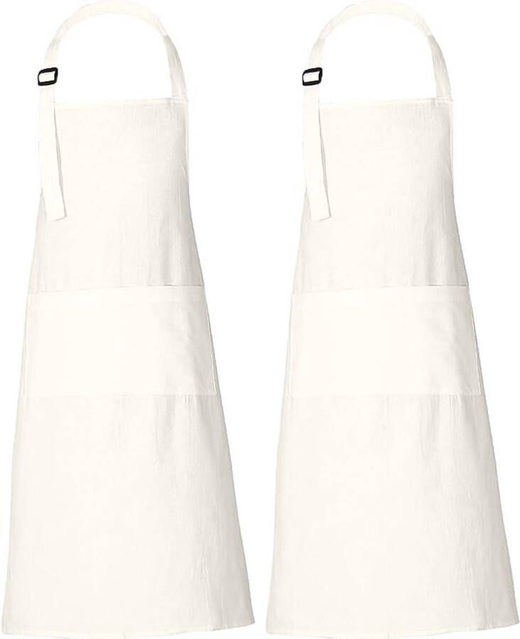Katoenen keukenschort verstelbaar schort voor dames en heren kelnerschorten met 3 zakken voor hotel café en restaurant 69 x 89 cm off-white 69x89 cm