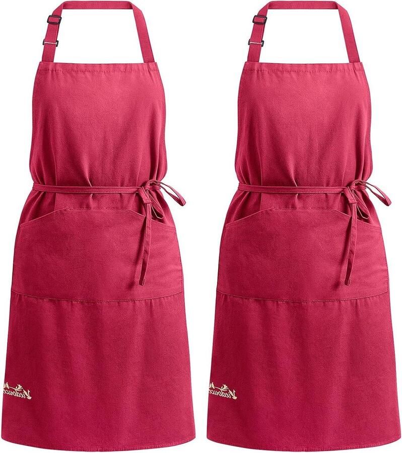 Katoenen Schort 2 Pack voor Mannen en Dames met Zakken Verstelbare Barbecueschorten