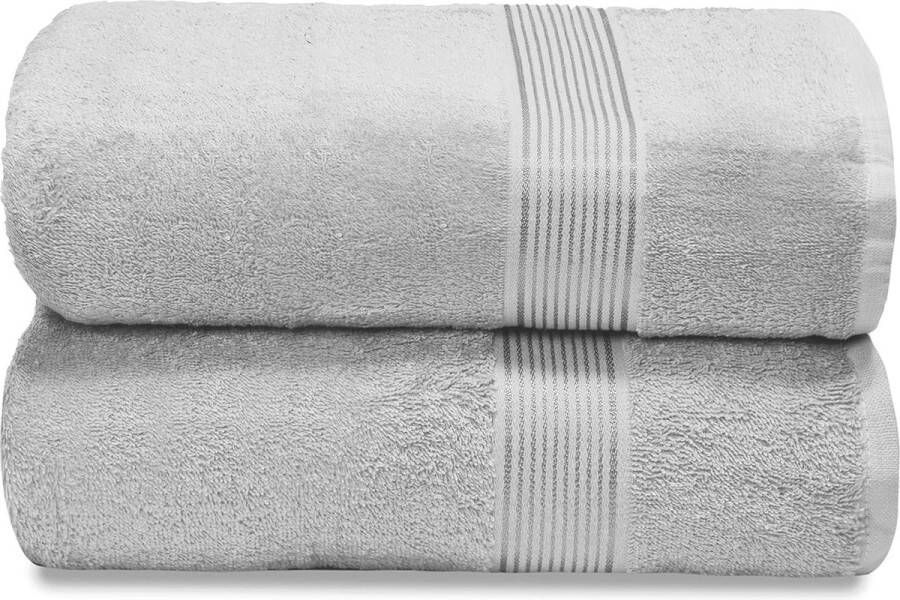 Katoenen set van 2 extra grote badhanddoeken 100 x 150 cm grote badhanddoeken ultra absorberend compact sneldrogend en licht lichtgrijs
