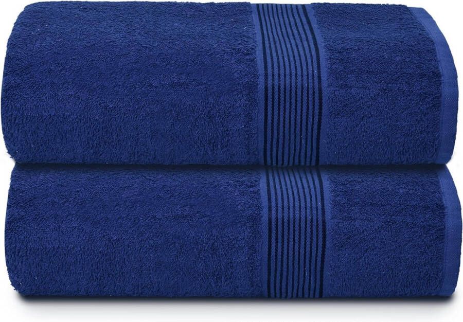 Katoenen set van 2 extra grote badhanddoeken 100 x 150 cm grote badhanddoeken ultra absorberend compact sneldrogende en lichte handdoek marineblauw
