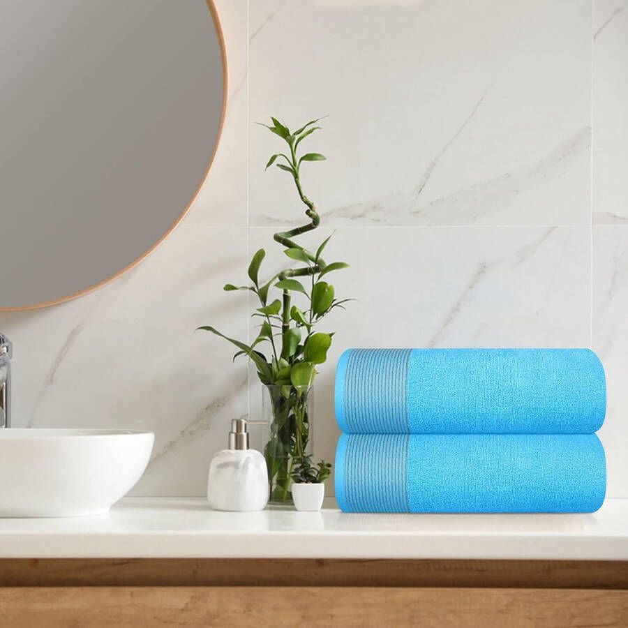 Katoenen set van 2 extra grote badhanddoeken 100 x 150 cm grote badhanddoeken ultra absorberend compact sneldrogend en licht turquoise blauw