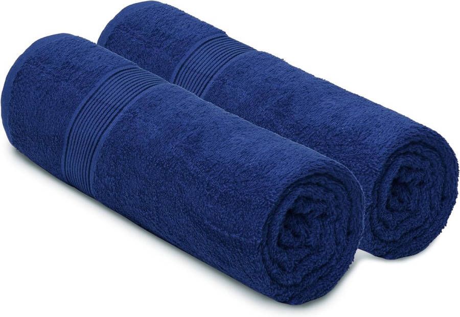 Katoenen set van 2 extra grote badhanddoeken 100 x 150 cm grote badhanddoeken ultra absorberend compact sneldrogende en lichte handdoek marineblauw