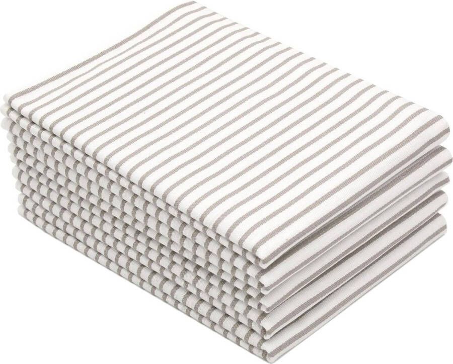 Katoenen theedoeken absorberend duurzaam wasbaar 60 °C 50 x 70 cm wit taupe gestreept Oeko Tex -gecertificeerd