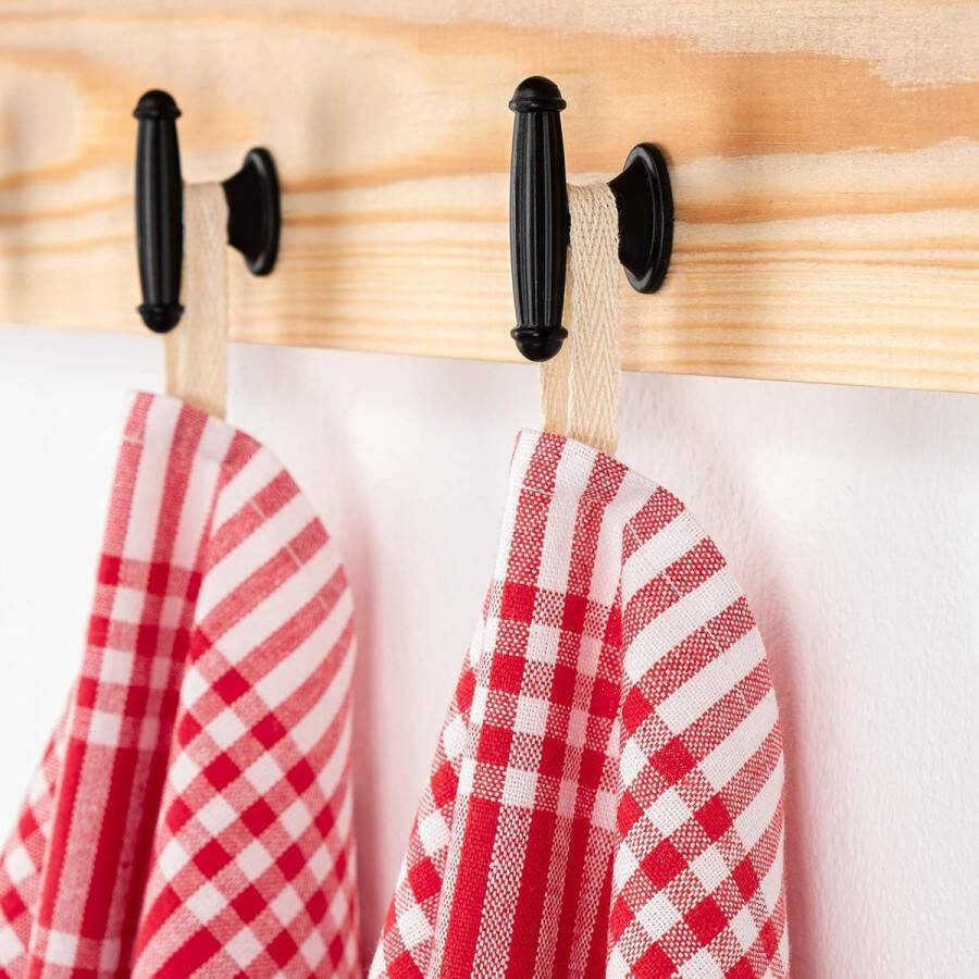 Katoenen theedoeken set van 10 rood 45 x 65 cm met hanger vintage look geruit theedoeken keukendoeken schoonmaakdoeken droge handdoeken (rood 10 stuks)