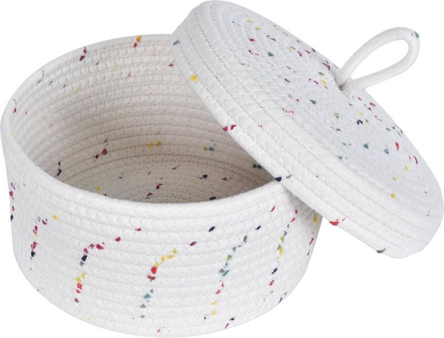 Katoenen touwmandje gevlochten katoenen touwmand met deksel gevlochten mand met deksel katoenen touw opbergmand decoratieve mand voor cosmetica en speelgoed kleine voorwerpen