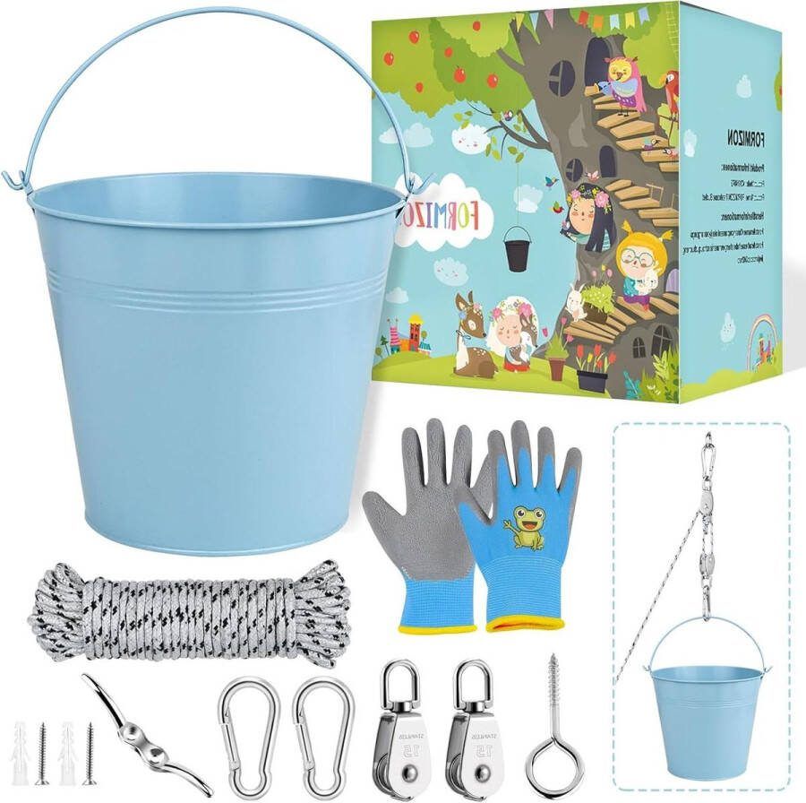 Katrol met metalen emmer accessoires Flessentrein voor kinderen Boomhuis speeltoren