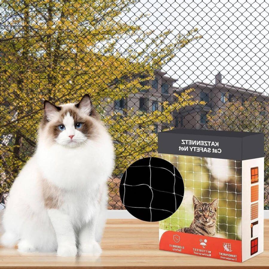 Kattennet voor balkon 8 x 3 m Kattennet met bevestigingskoord Transparant kattennet zonder boren Kattenbeveiliging Kattennet Balkon