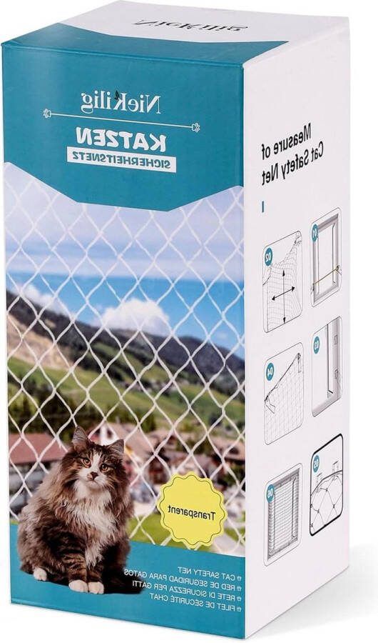 Kattennet voor Balkons 6x3m Transparant Kattenrooster Kattenbeschermingsnet voor Katten Terrassen Ramen Dakramen Deuren Hekken Zonder Boren NieKilig