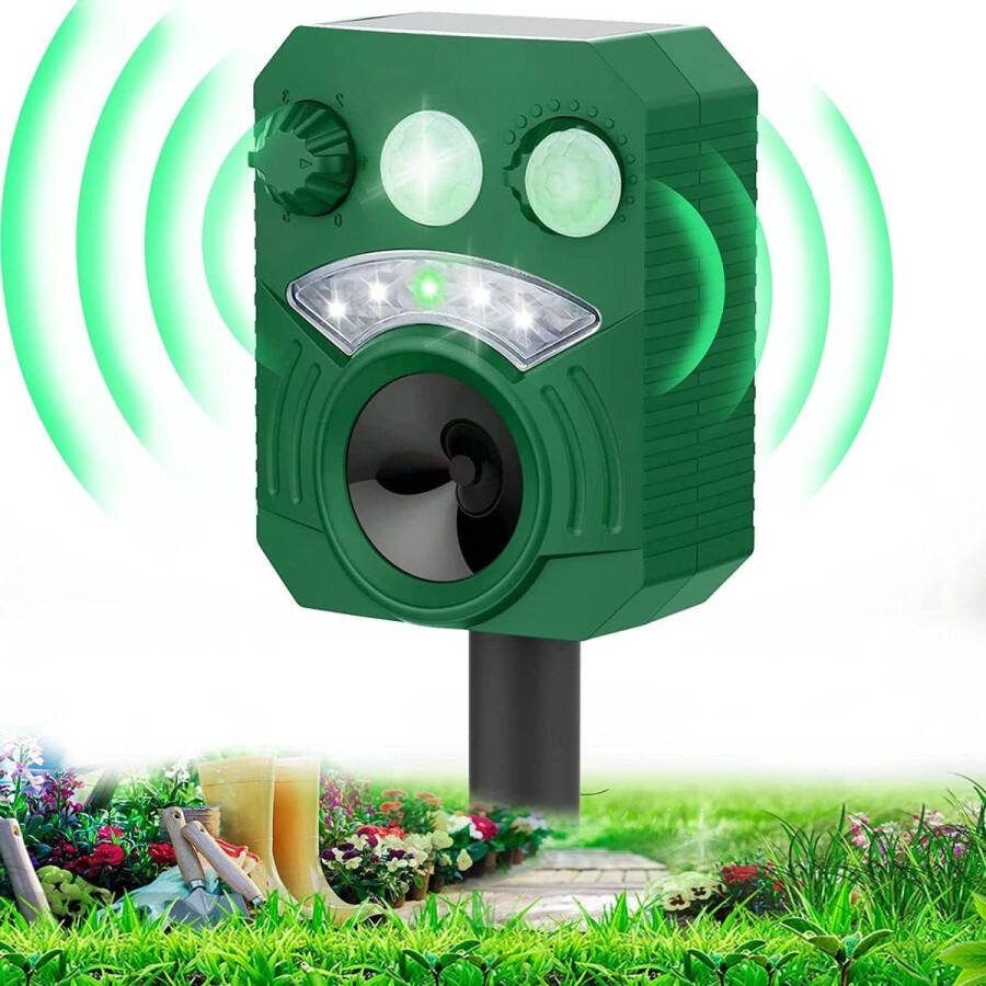 Kattenverjager op zonne-energie ultrasoon met bewegingssensor en rode knipperlichten Waterdicht USB-oplaadbaar 5 frequentiebereiken