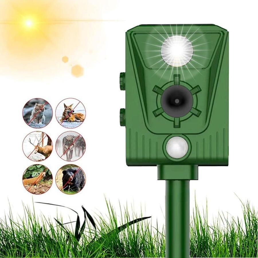 Kattenverjager Ultrasone dierenafschrikking zonne-energie tuin duiven afweer katten geluid zonne-energie ledlicht tuin duiven vogels honden katten muizen