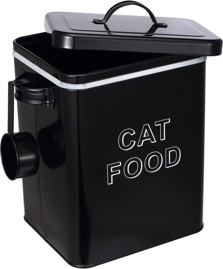 Kattenvoer kattenlekkernijen opbergdoos 6 5 liter metalen kattenvoer opbergdoos met schep en verzegeld deksel voor droogvoer dierenvoer houdt 2 5 kg zwart