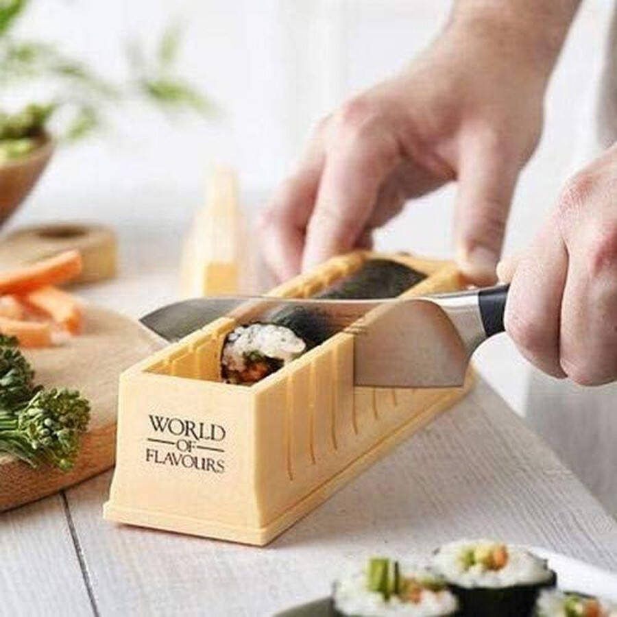 KC Blue Sushi Kit Sushi Houder Sushi Set met Snijgids Geschenkdoos Robuust Plastic 23 x 6 x 7 centimeter Geel