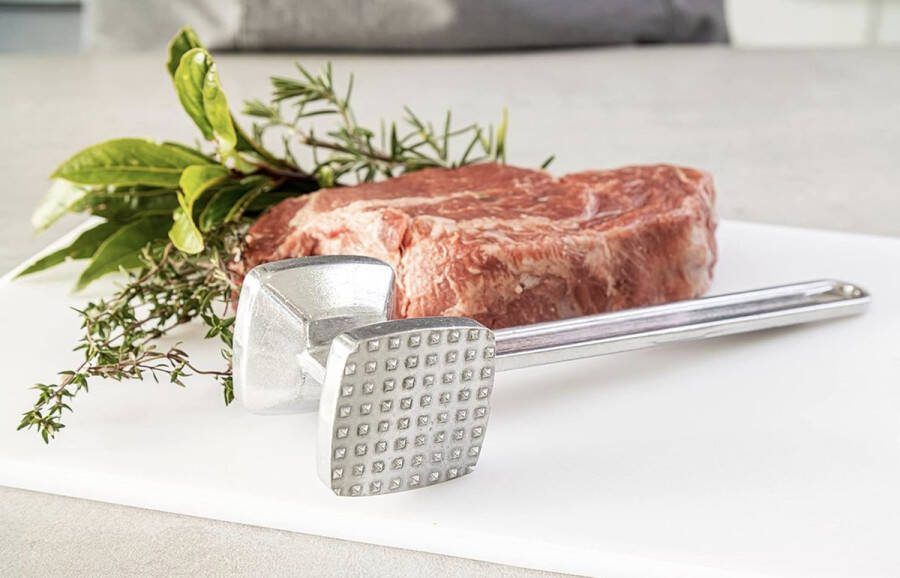 KC Blue Zware Metalen Vleeshamer Dubbele Kop Tenderizer 21 centimeter (8.5) Zilver