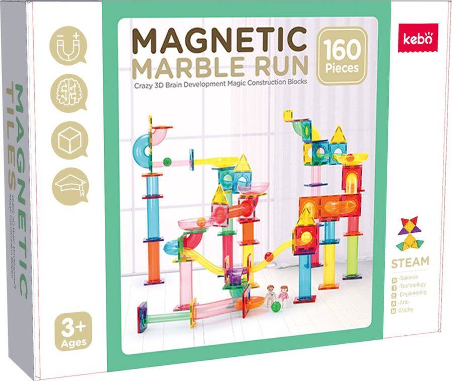 KEBO magnetisch speelgoed magnetic tiles magnetische tegels magnetische bouwstenen constructie speelgoed montessori speelgoed knikkerbaan 160pcs kbkg-160