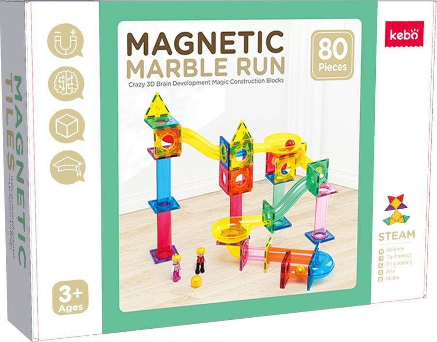 KEBO magnetisch speelgoed magnetic tiles magnetische tegels magnetische bouwstenen constructie speelgoed montessori speelgoed knikkerbaan 80pcs KBKG-80