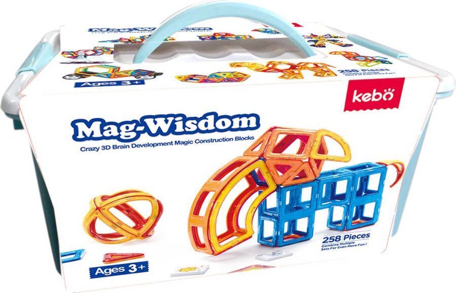 KEBO magnetisch speelgoed magnetic tiles magnetische tegels magnetische bouwstenen constructie speelgoed montessori speelgoed XXL SET- 258pcs KBT-258
