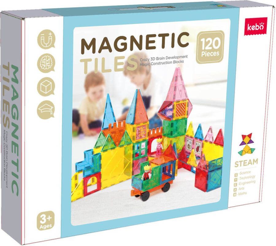 KEBO magnetisch speelgoed magnetic tiles magnetische tegels magnetische bouwstenen constructie speelgoed montessori speelgoed 120pcs KBM-120a