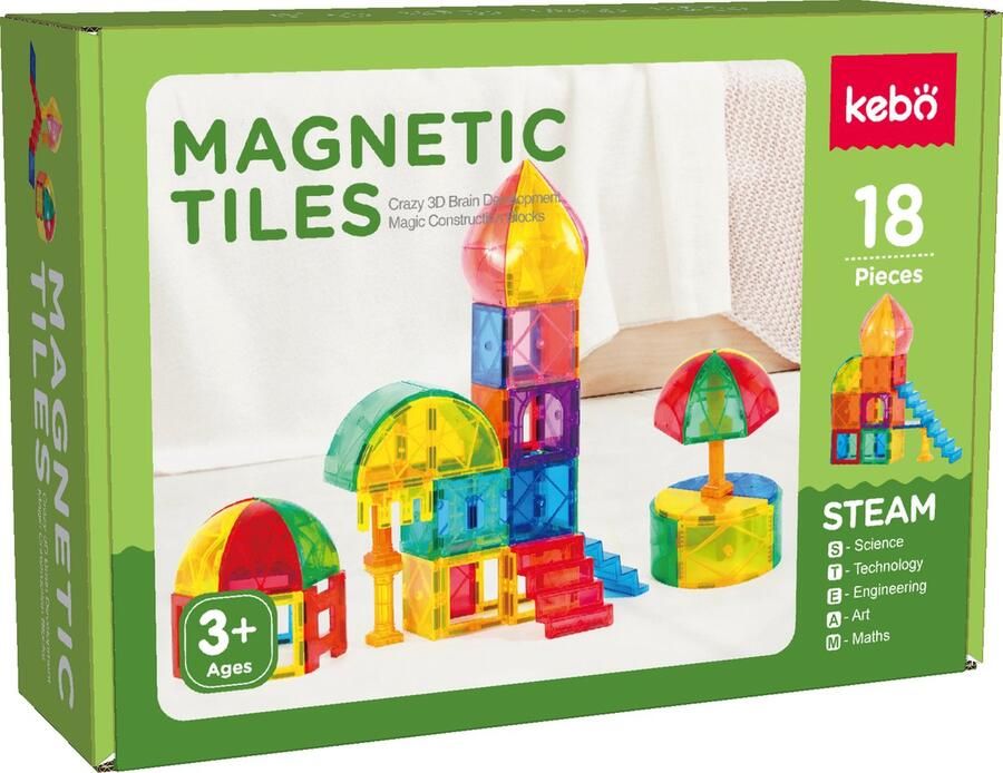 KEBO magnetisch speelgoed magnetic tiles magnetische tegels magnetische bouwstenen constructie speelgoed montessori speelgoed 18pcs Kbm-18