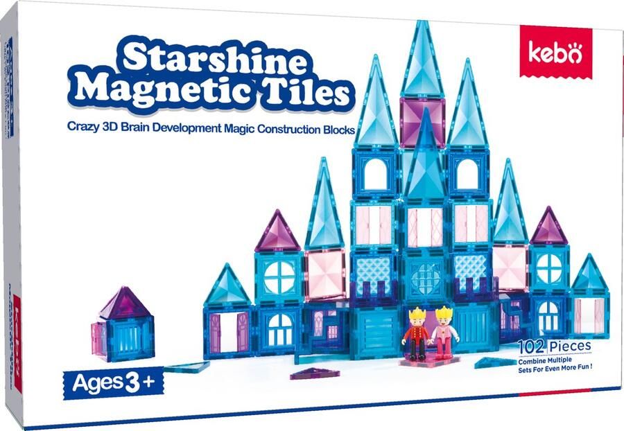 KEBO magnetisch speelgoed magnetic tiles magnetische tegels magnetische bouwstenen constructie speelgoed montessori speelgoed magnetische puzzel 102pcs KBZS-102