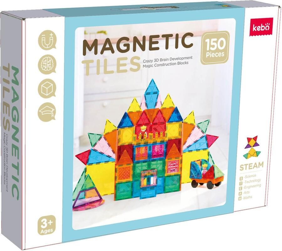 KEBO magnetisch speelgoed magnetic tiles magnetische tegels magnetische bouwstenen constructie speelgoed montessori speelgoed 150pcs KBM-150a