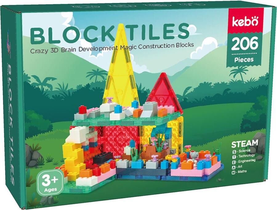 KEBO magnetisch speelgoed magnetic tiles magnetische tegels magnetische bouwstenen constructie speelgoed montessori speelgoed 206pcs KBJM-206
