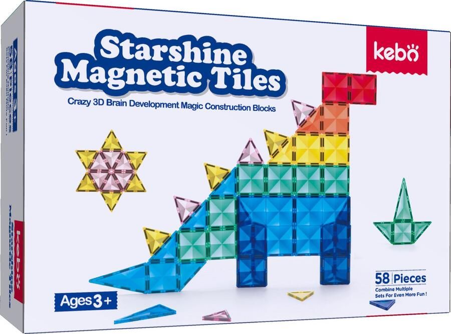 KEBO magnetisch speelgoed magnetic tiles magnetische tegels magnetische bouwstenen constructie speelgoed montessori speelgoed magnetische puzzel 58pcs KBZS58