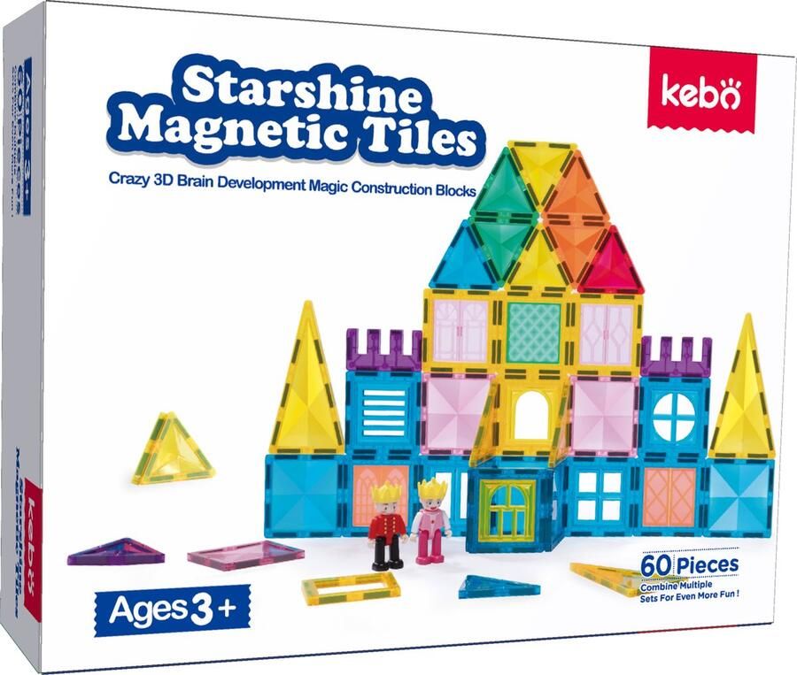 KEBO magnetisch speelgoed magnetic tiles magnetische tegels magnetische bouwstenen constructie speelgoed montessori speelgoed magnetische puzzel 60pcs KBZS-60