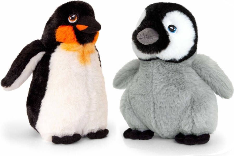 Merkloos Keel Toys pluche Keizer pinguin met jong knuffeldieren wit zwart staand 25 cm Knuffeldier