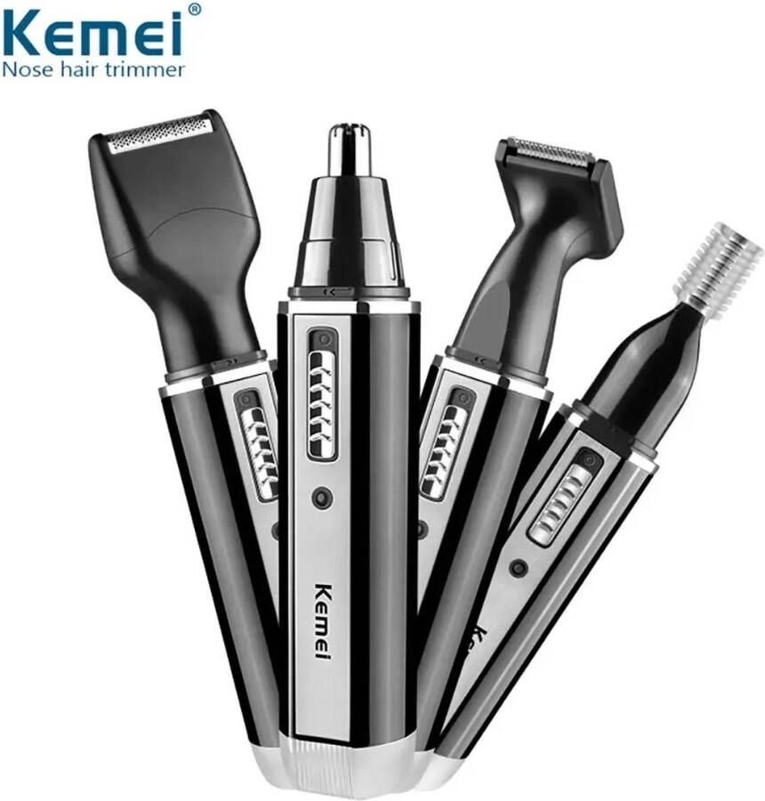 Kemei 4-in-1 Oplaadbare Trimmer Neus- Baard- en Wenkbrauwtrimmer met Afneembare Scheermesjes