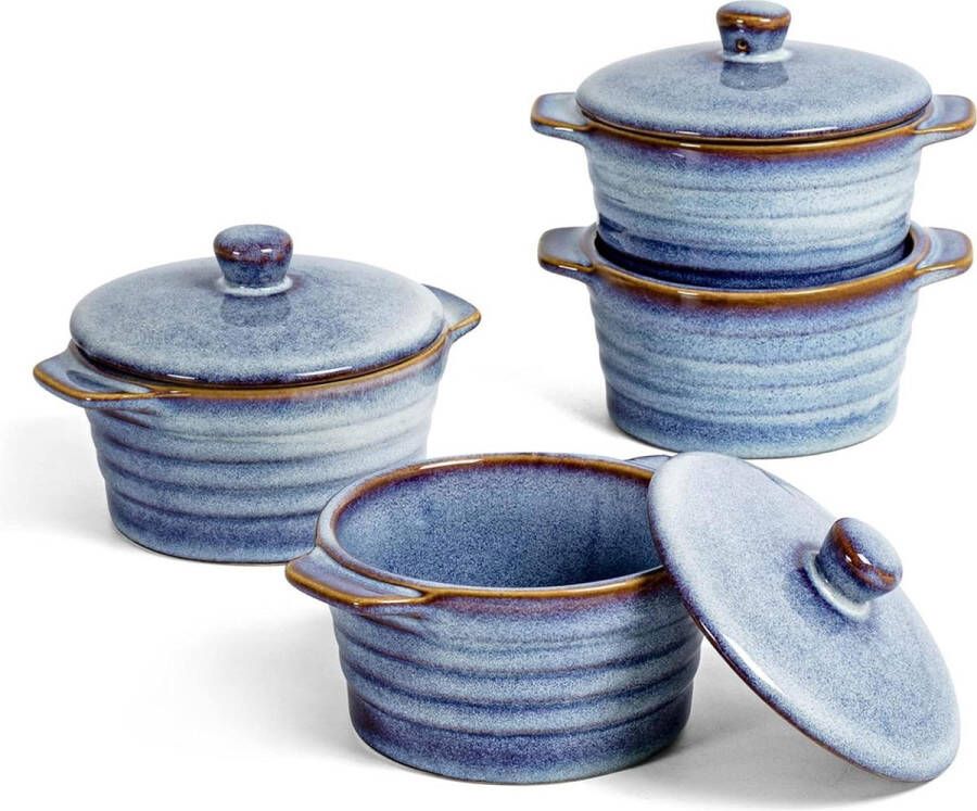 Keramieken Mini Cocotte Ovenschaal 250 ml Soufflévormpjes Ramekin Set van 4 Vaatwasserbestendig