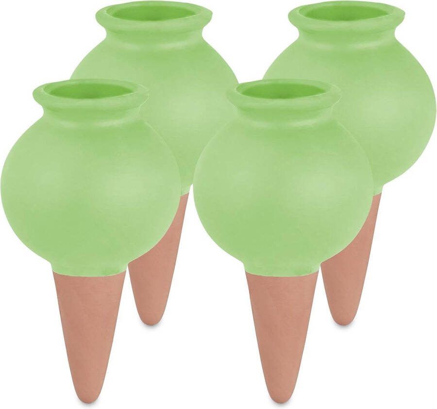 Keramieken waterdruppelaar set van 4 100 ml druppelsystemen voor kamerplanten en balkonbakken groen en terracotta
