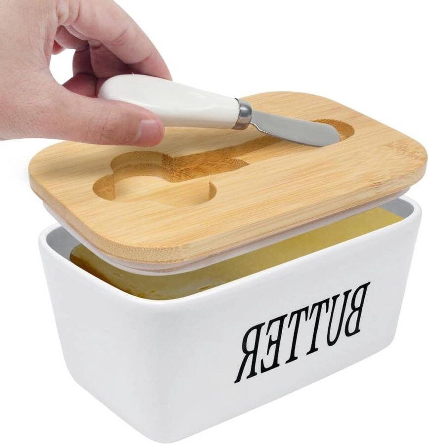 Keramische boterschotel 650 ml Boterschotel met deksel en botermes Porseleinen botercontainer met afdichtingen Boterdoos voor boterkaas en noten