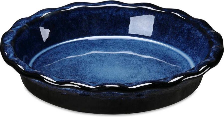 Keramische klassieke taartbodem schotel Crinkle Rim Pie Dish Cake Tins Ideaal voor het koken bakken en serveren Vlees hartige taarten kruimeltaarten 1200 ml blauw