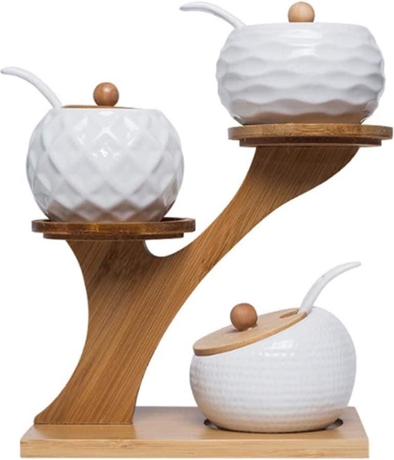 Keramische kruidenpotjes set van 3 met deksel en lepel suiker en zoutpotjes kruidenpotjes voor keuken en eettafel 24 x 24 x 24 cm