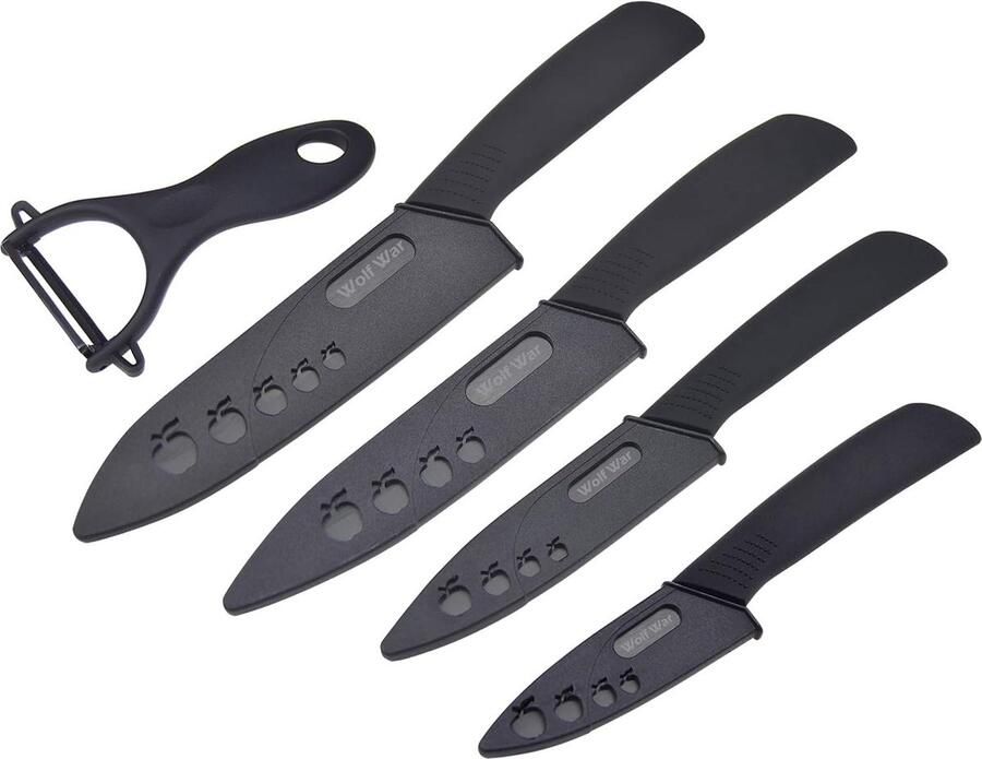 Keramische messenset Keuken Chef Mes Set Brood Mes Super Scherp Vijf Stuk 6Chef Mes 5Utility Mes 4Fruit Mes 3Paring Mes 1''Plantaardige Fruit Peeler Roestvrij en Vlekbestendig