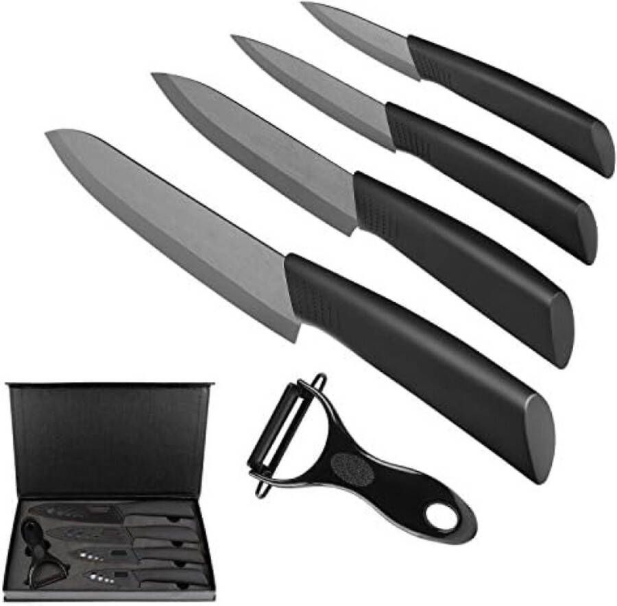Keramische messenset professionele keukenmessen van keramisch 4-delig mes (6 inch chefmes 14 cm multifunctioneel mes 4 inch fruitmes 3 inch fruitmes) en 1 dunschiller