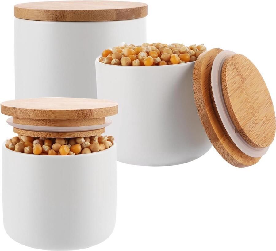 Keramische potjes met deksel Set van 3 260 ml Suikerpot met deksel Wit Zoutpot Zout Suiker Koffie Thee Specerijen Zoutpot
