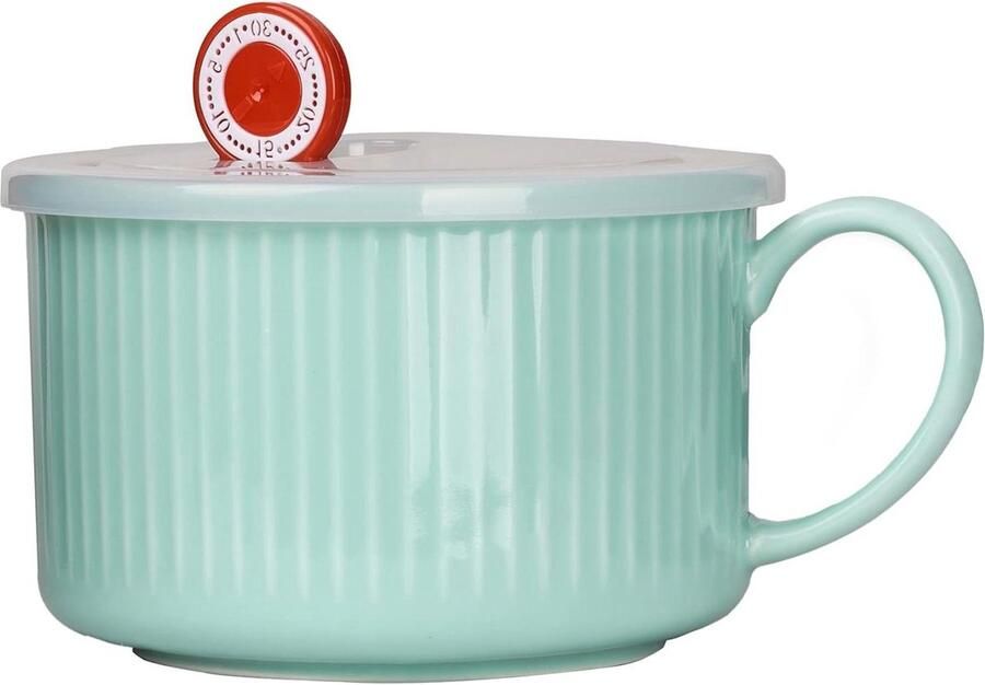 Keramische Ramen Met Deksel Draagbare Granenkom Japanse Soepkom Instant Noedelkom Handvat 1000 Ml Blauw