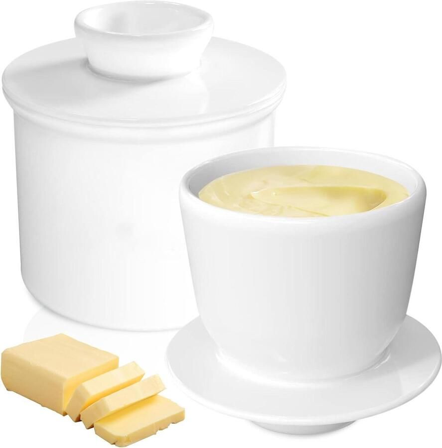 Keramische ronde Franse botervloot voor het bewaren van verse zachte boter Porseleinen boter keeper crock Kerstcadeau keuken
