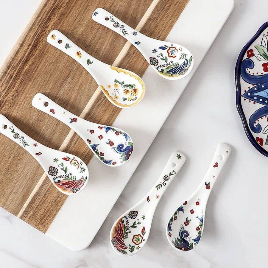 Keramische soeplepelset Chinese stijl glazuur porseleinen rijstlepels Aziatische servieslepels set van 4 (Boheems)