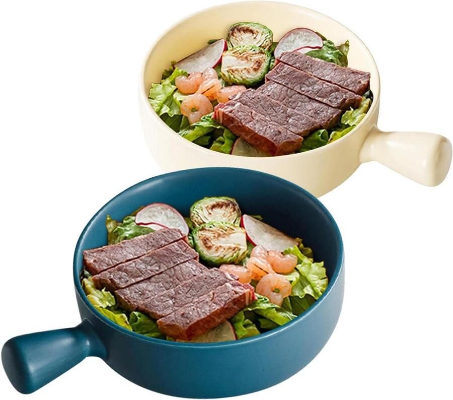 Keramische Soepmokken 660ml Aardewerk Soepkommen Met Handvat Kleurrijk Voor Goulash En Soepen Ramen Kom Met Handgrepen Soepkommen Marineblauw Beige