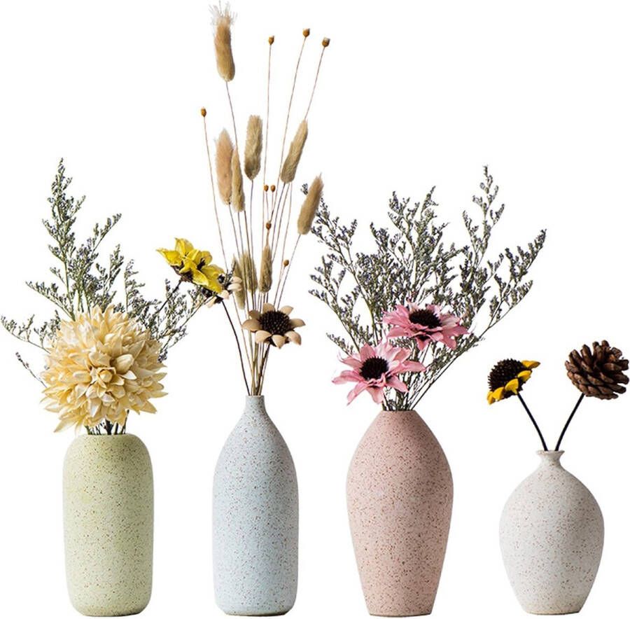 Keramische vaas voor bloemen decoratieve vaasset voor woonkamer kleine Scandinavische keramische vaas met verschillende vormen ongebruikelijke vazen handgemaakte vazen ​​voor tafelplank eetkamer set van 4