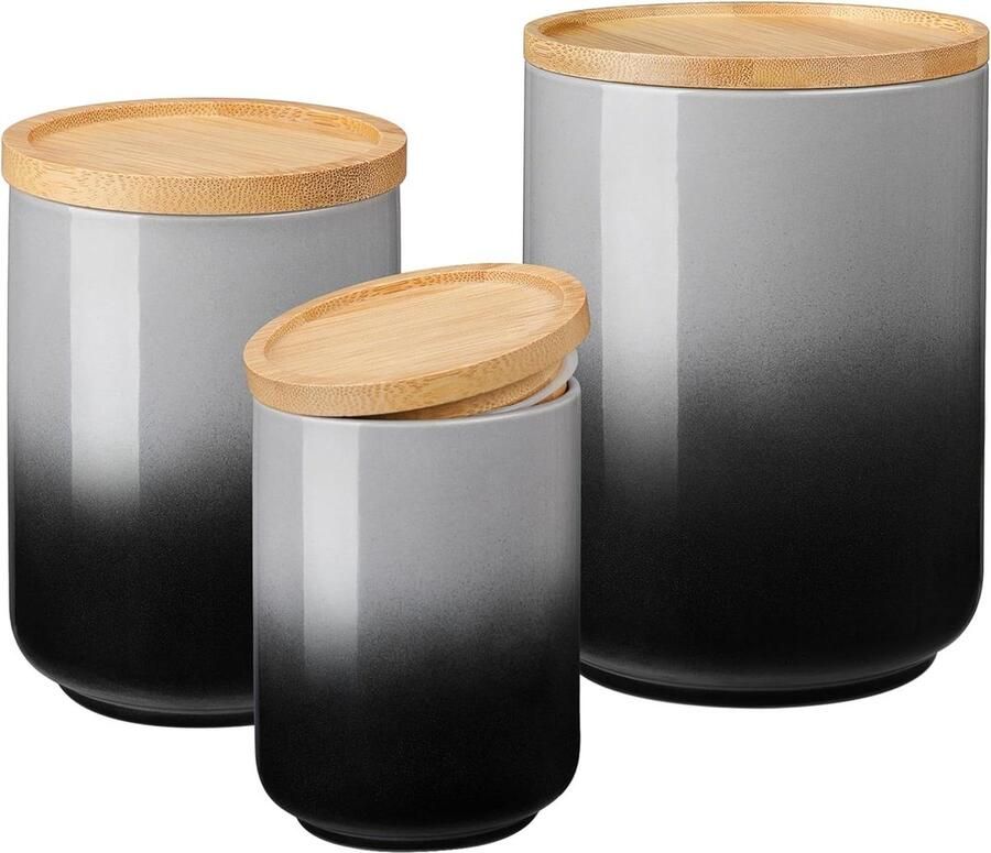 Keramische voedselopslagbussen met luchtdichte houten deksels Meel- en suikercontainers voor keuken Koffie thee specerijen granen Set van 3 (80 40 20 oz)
