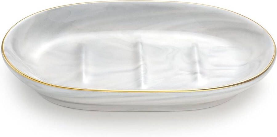 Keramische zeepbakje cosmeticadienbladen marmeren zeephouder met gouden rand ovaal zeepbakje organizer zeeponderzetter dienblad voor keuken badkamer wastafel marmerwit