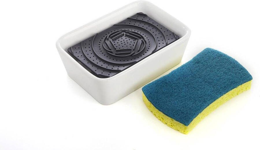 Keramische Zeepdispenser & Scrubber Spons Set Bubble Up Wit