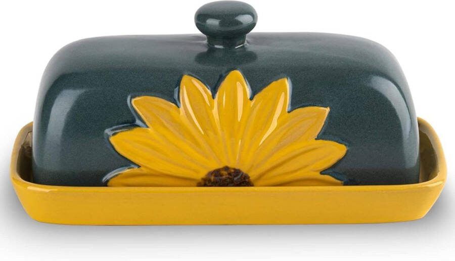 Keramische Zonnebloem Boter Schotel met Deksel Gele Boter Houder en Serveren Container