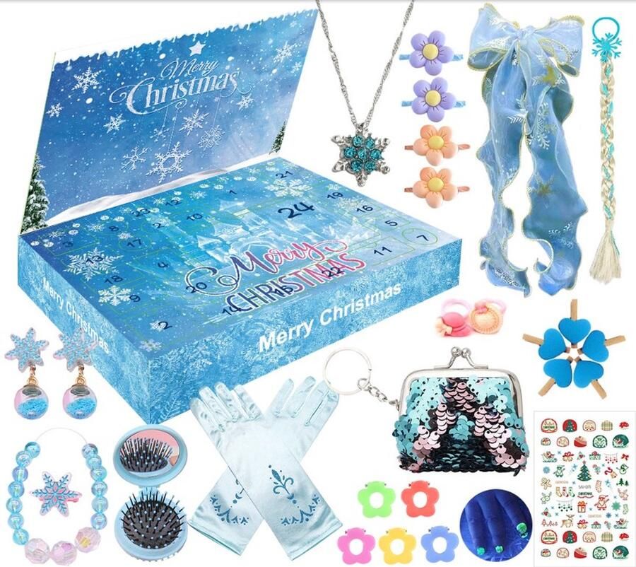 Kerst adventskalender Meisjesdecoratie Met 24 vakken Kerstverrassing Perfect kerstspeelgoed 24 verschillende decoratieve accessoires Kettingen haarspelden armbanden