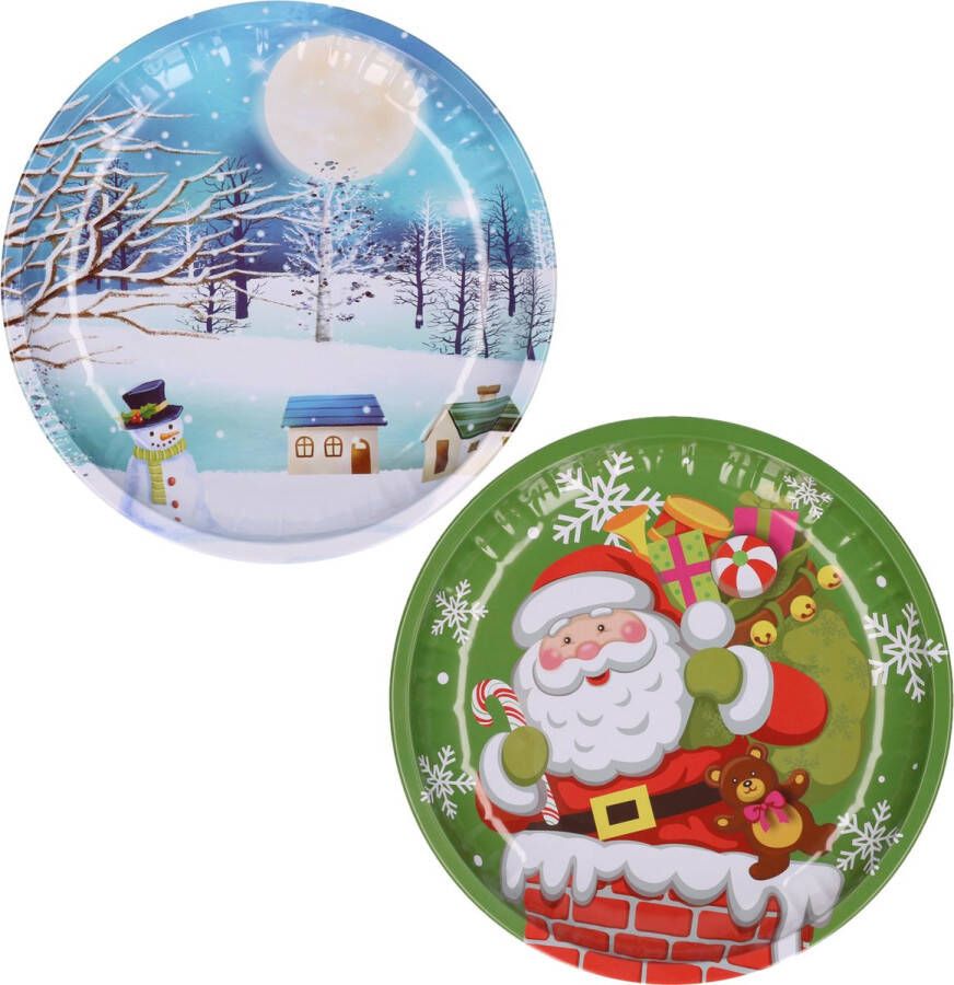 Kerst borden 2x st 26 cm metaal kerst thema -groen en blauw kerstservies bordjes